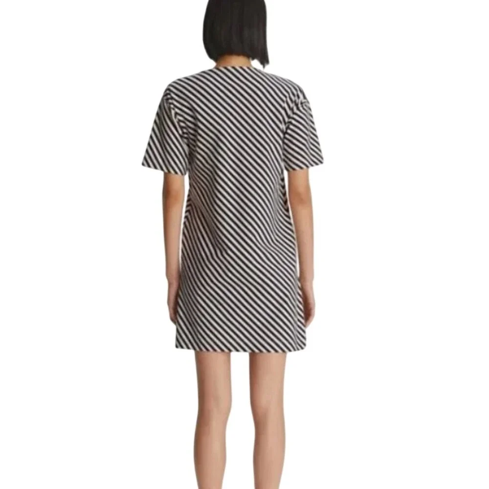Tory Burch Striped T-Shirt Dress Navy Cream Nautical Pocket Shift Womens Medium